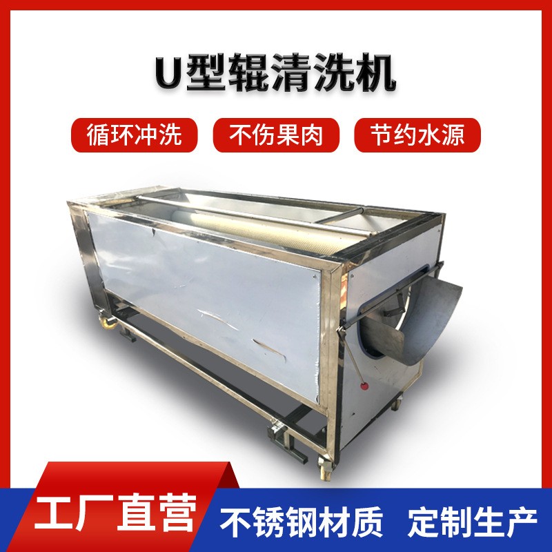 大型U型輥清洗機 不銹鋼紅棗干洗機 全自動輥刷清洗機