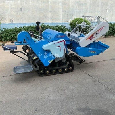 柴油16馬力履帶式小型水稻脫粒收割機 麥子收割脫粒裝袋機 自走式小麥水稻收割機