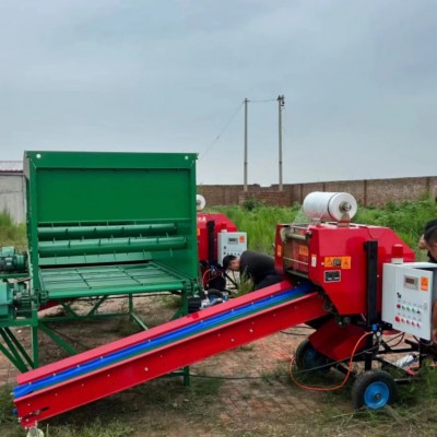上料機配青儲飼料打捆包膜一體機 圓草捆青貯飼料打捆機售后三年