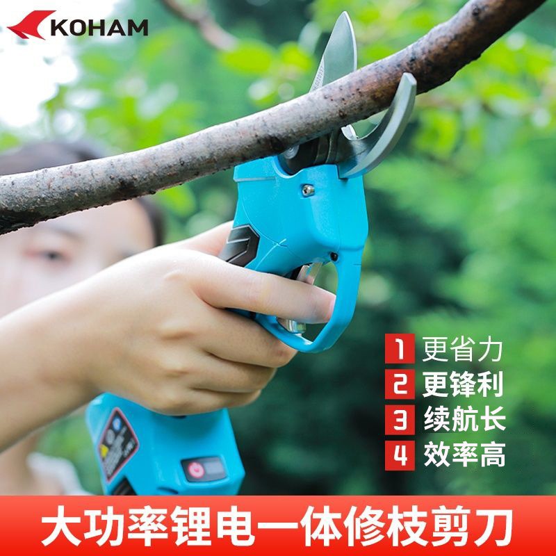 嘉航電動(dòng)修枝剪2.5公分兩電一充果樹剪園林修枝剪家用綠化鋰電剪
